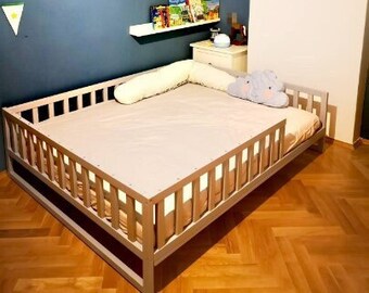 Painted Toddler Bed | Bed With Rails, Toddler Furniture, Montessori bed, Toddler bed, Children's bed, Wooden Bed,