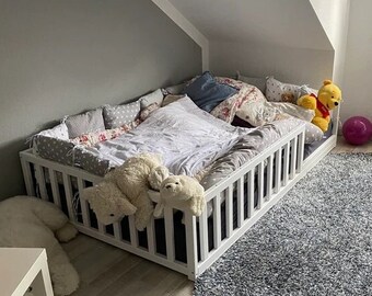 Painted Toddler Floor Bed | Wide color options, Bed With Rails, Toddler Furniture, Montessori bed, Toddler bed, Children's bed, Wooden Bed,