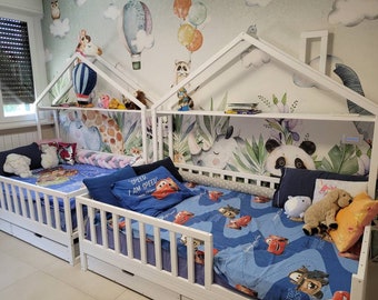 Toddler Floor Bed | Montessori Floor Bed, Bed With Rails, Kids bed, Handmade Bed, Montessori bed, Toddler bed, children's bed, Wooden Bed,