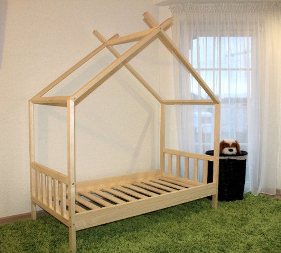 House Shaped Toddler Bed With Slats Handmade Wooden House Etsy
