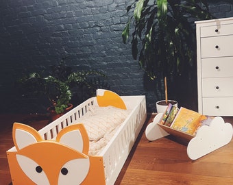 Toddler Floor Bed THE FOX , Wide color options, Bed With Rails, Toddler Furniture, Montessori bed, Toddler bed, Children's bed, Wooden Bed,