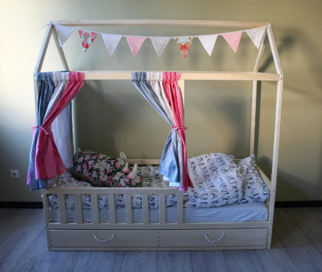 House Shaped Toddler Bed With Drawers Floor Bed for Kids, Handmade