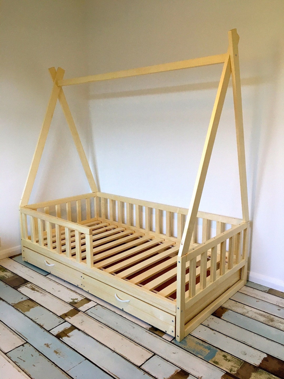 Toddler Teepee Bed With Drawers Wooden Handmade Bed With Drawers