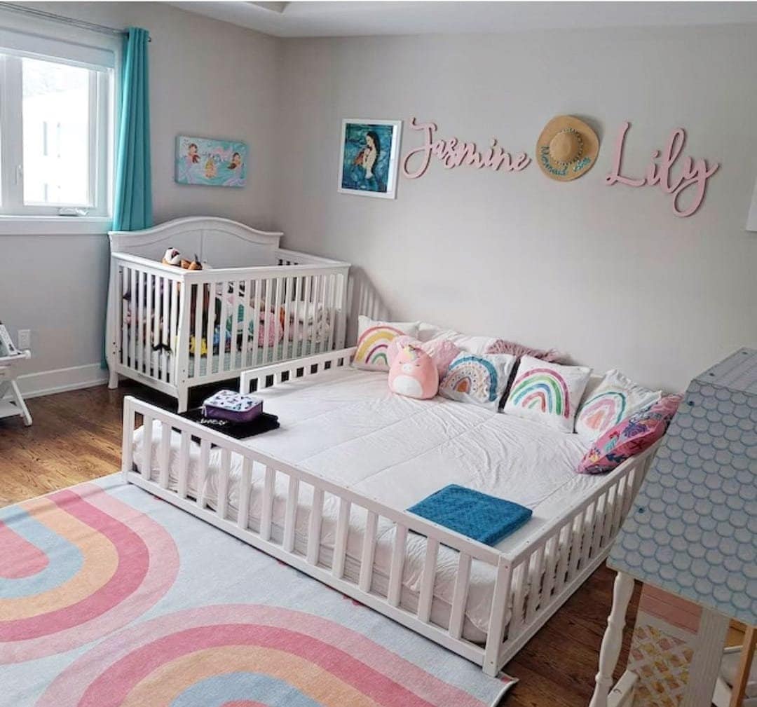 Toddler Floor Bed Wide Colour Options, Bed With Rails, Kids Bed