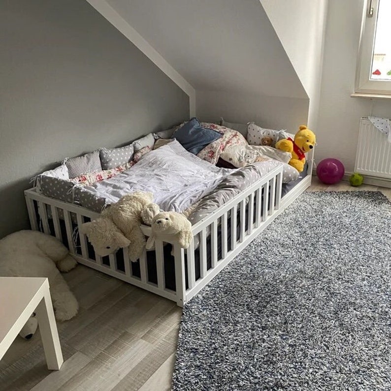 Painted Toddler Floor Bed | Wide color options, Bed With Rails, Toddler Furniture, Montessori bed, Toddler bed, Children's bed, Wooden Bed, 