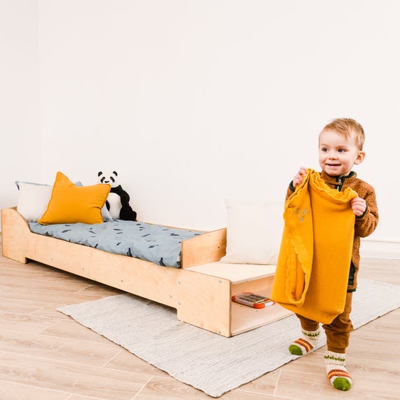 Cama de piso para niños pequeños / Amplias opciones de color, Cama con  rieles, Cama para niños