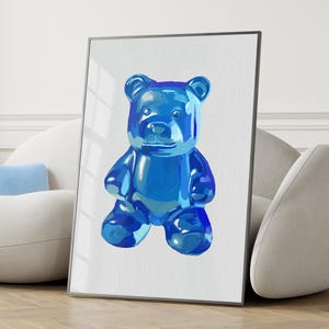 Blue Gummy Bear Oil Poster | Digital Oil Painting | Girly Wall Art | Wall Poster | Digital Poster | Trendy Wall Art