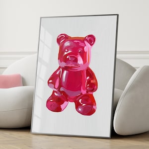 Pink Gummy Bear Oil Poster | Digital Oil Painting | Girly Wall Art | Wall Poster | Digital Poster | Trendy Wall Art