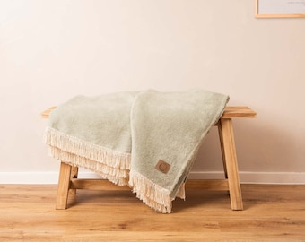 100% organic cotton, premium wool blanket with fringes, 150 x 200 cm, cuddly blanket, blanket, bedspread