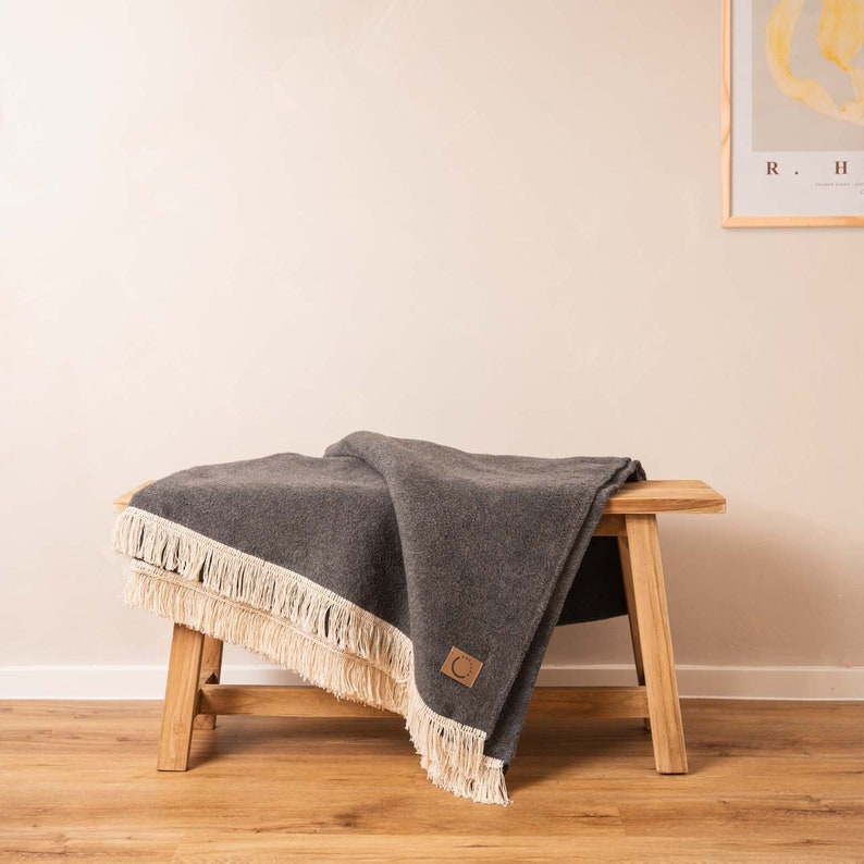 100% organic cotton, comfort size 150 x 200 cm, cuddly blanket, throw, bedspread Grau