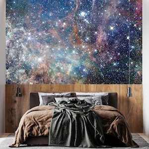 Deep Space Stars Wallpaper Mural, Premium Peel and Stick Material,Wall Decoration For Livingroom Bedroom and Office,Blue White Yellow Orange