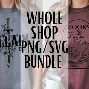 Ensemble de fichiers PNG et SVG pour toute la boutique | Accès complet à la boutique | Créez vos propres cadeaux | Popculture Music Designs livresques