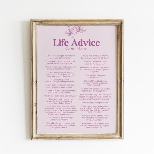 New!!! Colleen Hoover Life Advice Print | It Ends With Us Aesthetic | CoHo Book Quotes | Poster | Booktok | Romance Reader Affirmations
