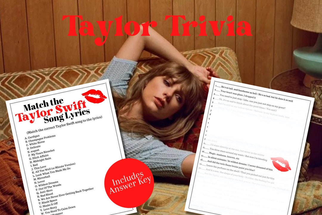 Taylor Swift Song Lyrics Trivia Game Printable Bachelorette Party Bridal Shower Galentines Girls