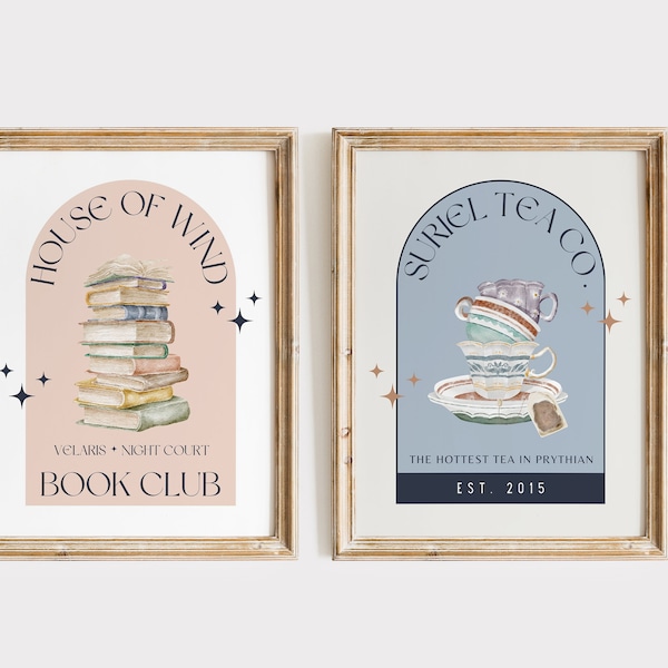ACOTAR Inspired Set Of 2 | House Of Wind Bookclub Print | Suriel Tea Co. Sign | Velaris | Celestial Bookish Art | Night Court | Court Dreams