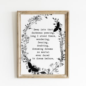 The Raven Poem | Edgar Allan Poe | Gothic Home Decor | Printable Poster | Poetry Quotes | Typewriter Typography | B&W Art | Halloween Print