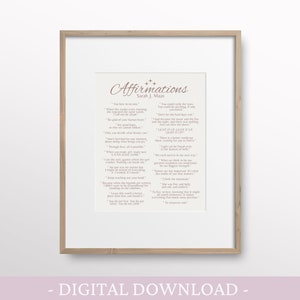 K&ouml;nnte beinhalten: Druckbarer digitaler Download von Affirmationen in einem wei&szlig;en Rahmen mit einer hellbraunen Umrandung. Der Text ist in rosa Farbe und lautet "Affirmations Sarah J. Maas".