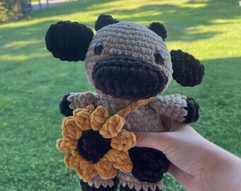Cow plushie, sunflower, strawberry, blue berry, crochet, amigurumi