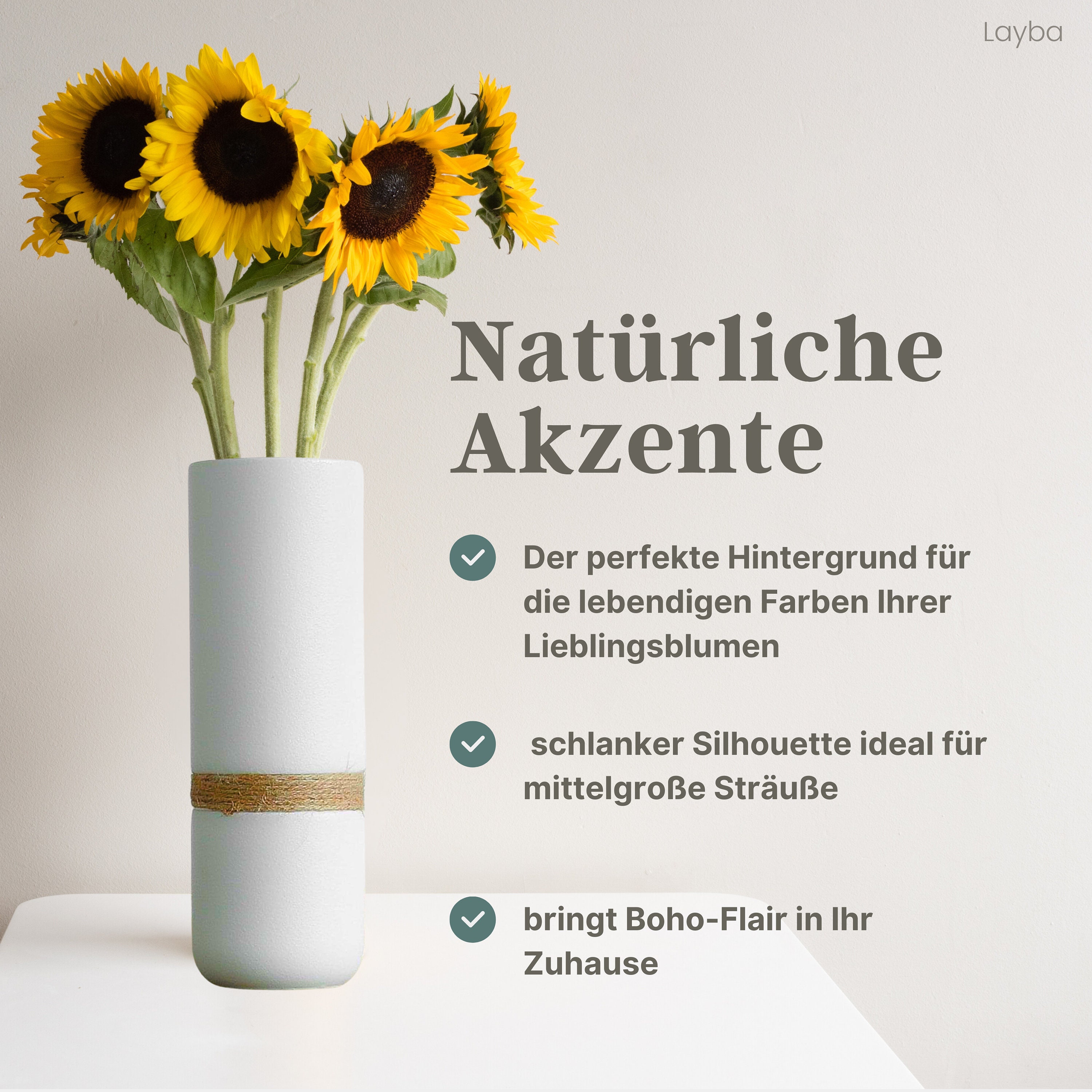 Vaso In Ceramica Bianco Con Cordino Di Canapa | Design Minimal | Perfetto Per Fiori Freschi O Secchi E Decorazioni