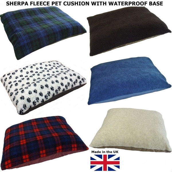 Dog Bed, Pet Cushion - Soft Sherpa Fleece With Waterproof Base - Choice of Colours & Sizes