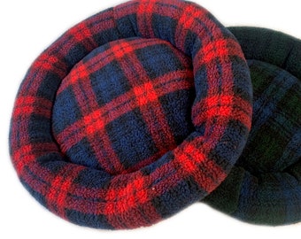 Donut Snuggle Bed - Anti Anxiety Calming Dog Bed - Tartan Design