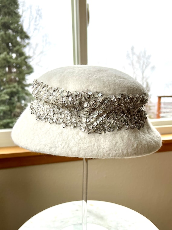 Jan Leslie Beaded Wool Hat Off White Designer‎ Cap 1990s Jan Leslie Hat - Etsy Ireland main image 4