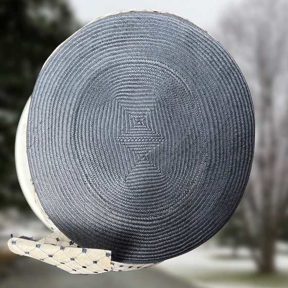 Vintage Jan Leslie Custom Design Pillbox Hat. Navy-grey W  display picture 3