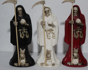 Set van 3 beelden van de Kerstman (SANTA MUERTE) 30 cm (12 inch) wit rood zwart (Rood Zwart Wit)