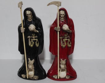 Set van 2 beelden van de Kerstman (SANTA MUERTE) 30 cm (12 inch) rood zwart (Rood Zwart)