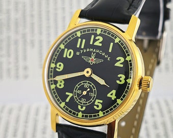 Reloj de pulsera mecánico Sturmanskie Pobeda 2602, vintage, militar, URSS, oro.