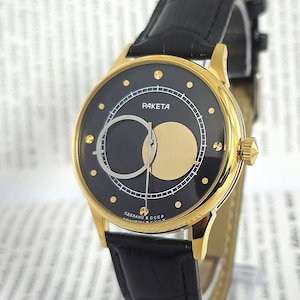 Vintage Watch USSR RAKETA Copernik 19 Jewels Wristwatch Copernic Space Black Dial