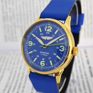 Vintage Watch Raketa Pilot AVIATOR Blue Dial Wristwatch USSR 2609.HA