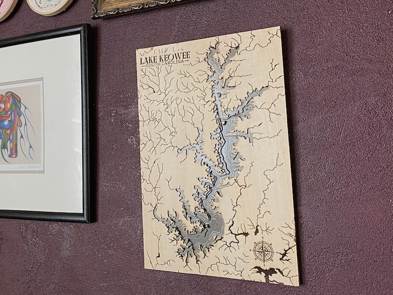 Lake Keowee Map, Wooden Customizable 3D Layered Gift for Realtor
