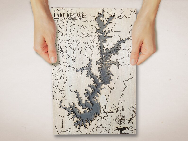 Lake Keowee Map, Wooden Customizable 3D Layered Gift for Realtor