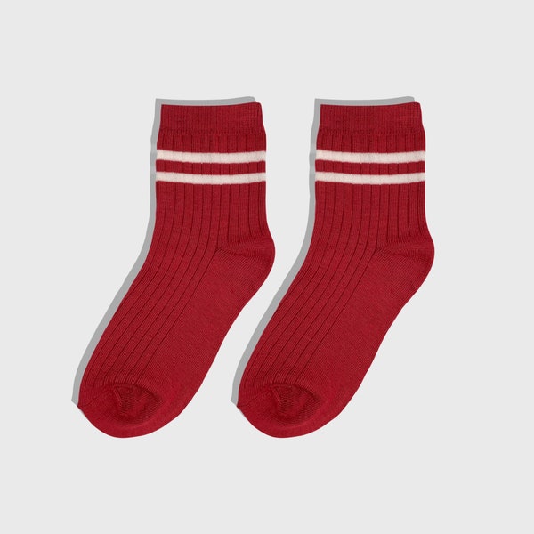 Single Stripe Socks Red, Tennis Socks, Sport Socks, Cotton Socks, Sneaker Socks, Colourful Socks, Gift Socks, Unisex Socks