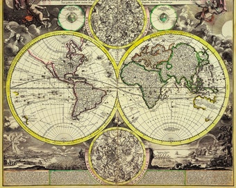 1726 Antique World Map_Ideal for framing and wall decor