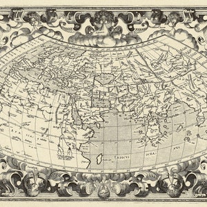 1578 Antieke Wereldkaart_Ideaal voor Framing & Wall Decor_Professioneel gefotografeerd in Europa_High Res Print_Max Size 12.5x18.5"_Size Can Vary