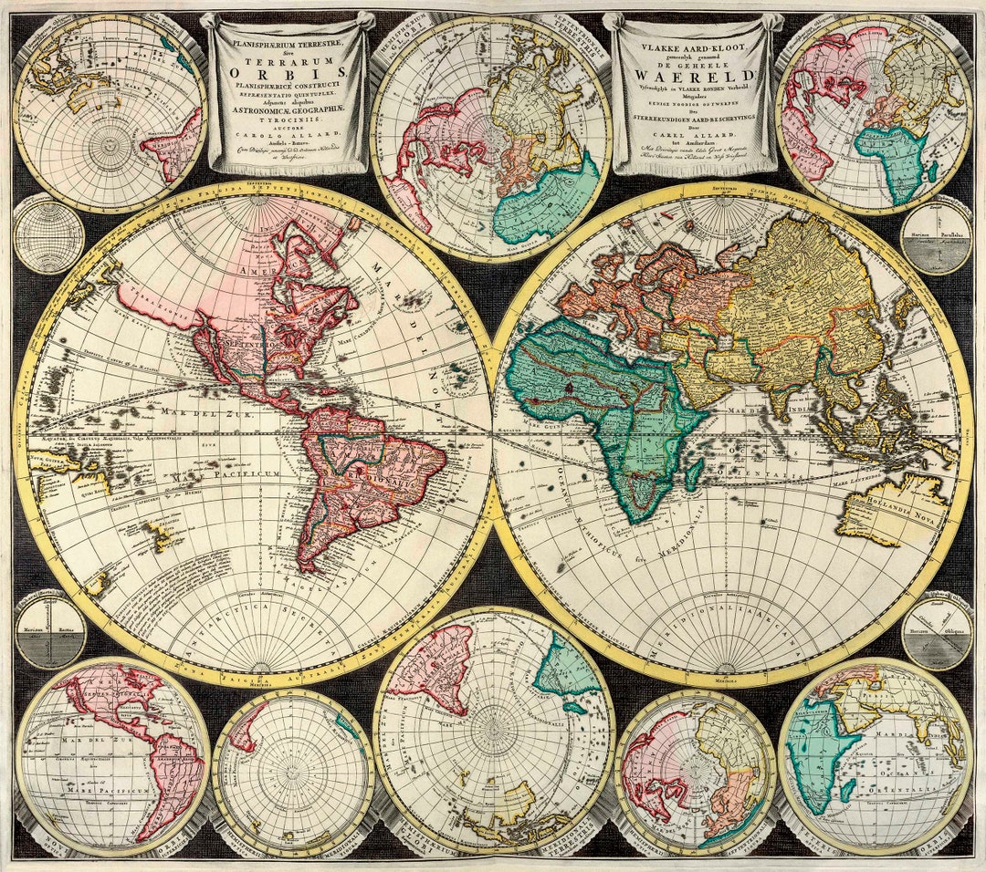 1696 Antique World Map_ideal for Framing and Wall Decor - Etsy