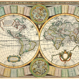 1643 アンティーク世界地図_額装や壁飾りに最適_ヨーロッパでプロが撮影_高解像度プリント_最大サイズ 12.5x18.5"_サイズは異なる場合があります