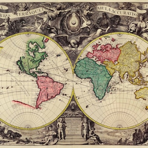 1729 Antique World Map_Ideal for framing and wall decor