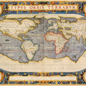 1588 アンティーク世界地図_額装や壁飾りに最適_ヨーロッパでプロが撮影_高解像度プリント_最大サイズ 12.5x18.5"_サイズは異なる場合があります