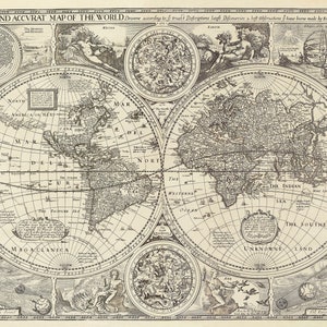1626 アンティーク世界地図_額装や壁飾りに最適_ヨーロッパでプロが撮影_高解像度プリント_最大サイズ 12.5x18.5"_サイズは異なる場合があります