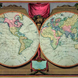 1800 Antique World Map_Ideal para enmarcar y decorar paredes