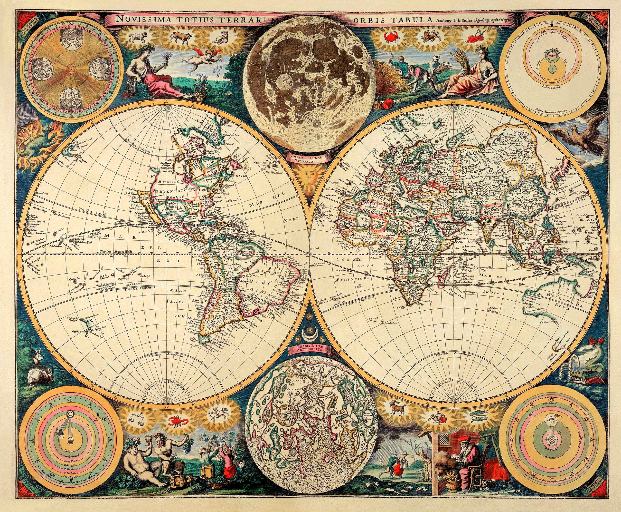 1675 Antique World Map_ideal for Framing and Wall Decor Etsy