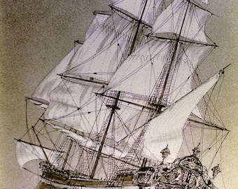 Galleon at Full Sail. Digital Print of a Pen & Ink Drawing ideal for framing and wall decor