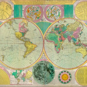 1790 Antique World Map_Ideal para enmarcar y decorar paredes