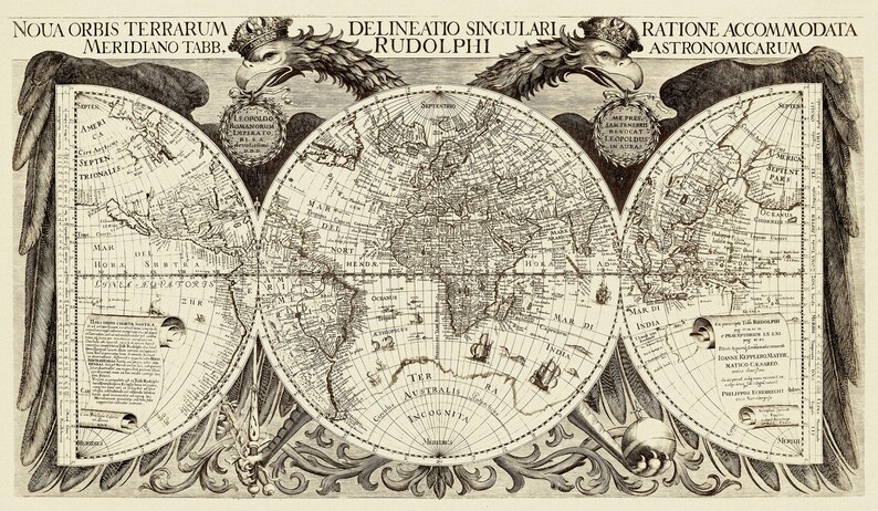 1632 Antique World Map_ideal for Framing & Wall Decor_professionally ...