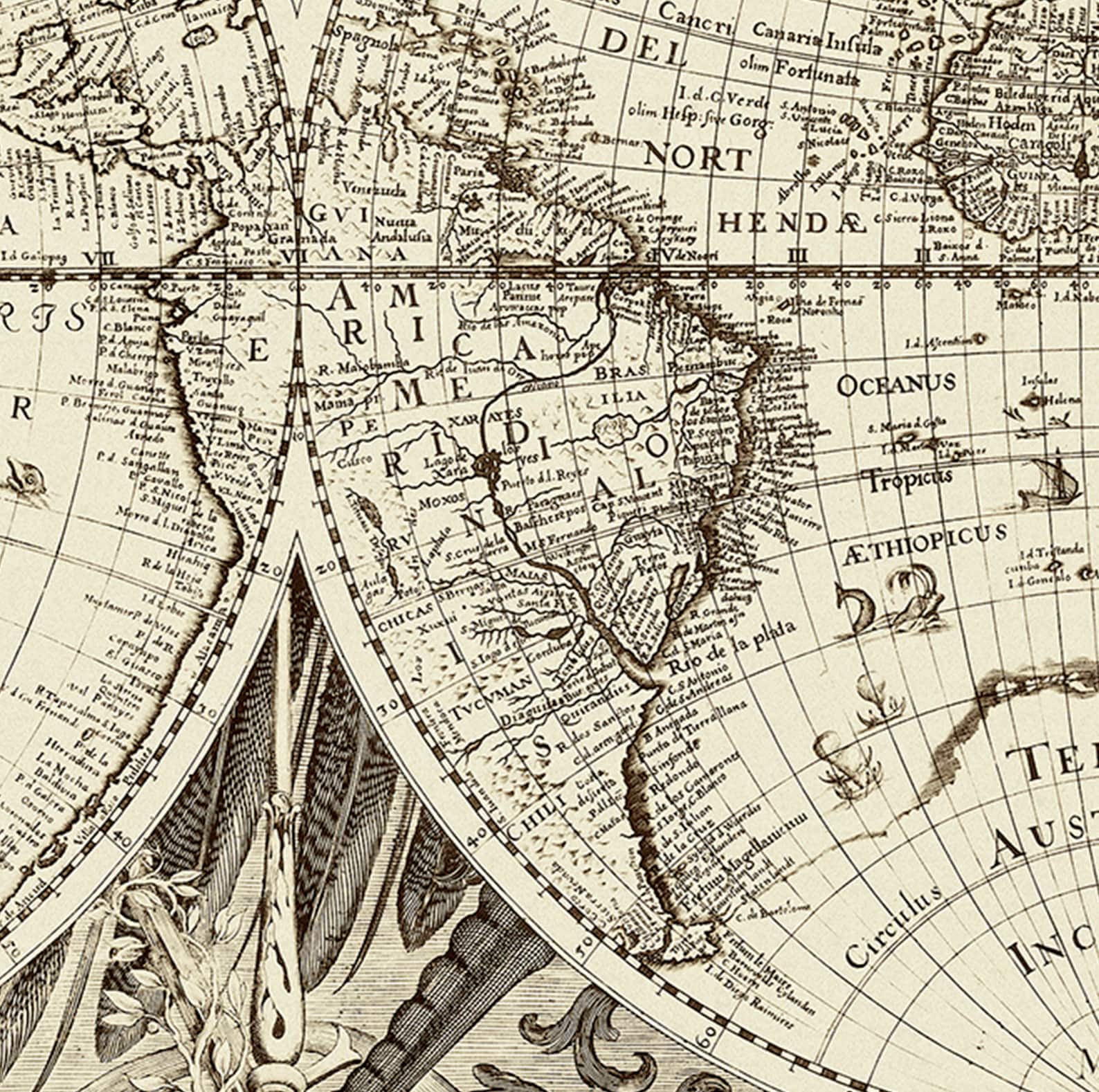 1632 Antique World Map_ideal for Framing & Wall Decor_professionally ...