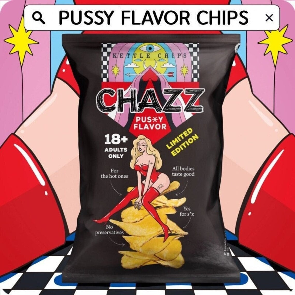Pussy Flavor Chips. Adult Only. 1 Pack 90 Grams. 18 Limited Etsy UK