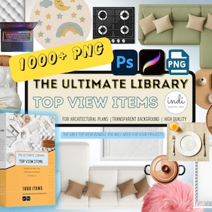 Furniture Clipart Bundle, 1000 ITEMS, Top View PNG Graphics (Digital Download)